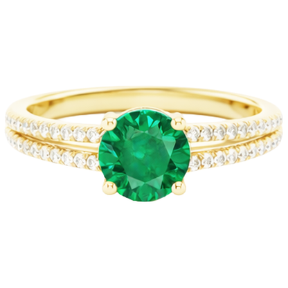 Hidden Halo Green Emerald GIA With Natural Earth Mined Diamond Wedding Ring Yellow Gold 14K