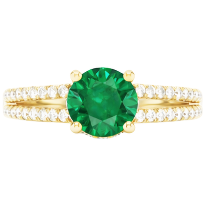 Hidden Halo Green Emerald GIA With Natural Earth Mined Diamond Wedding Ring Yellow Gold 14K