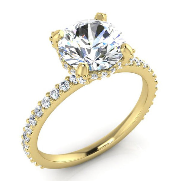 Hidden Halo Round Pave Real Diamond Ring