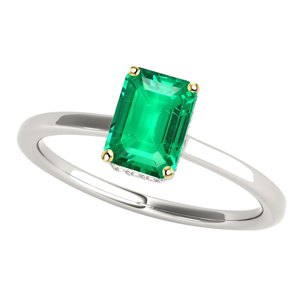 Hidden Halo Engagement Ring Green Emerald Dainty Jewelry