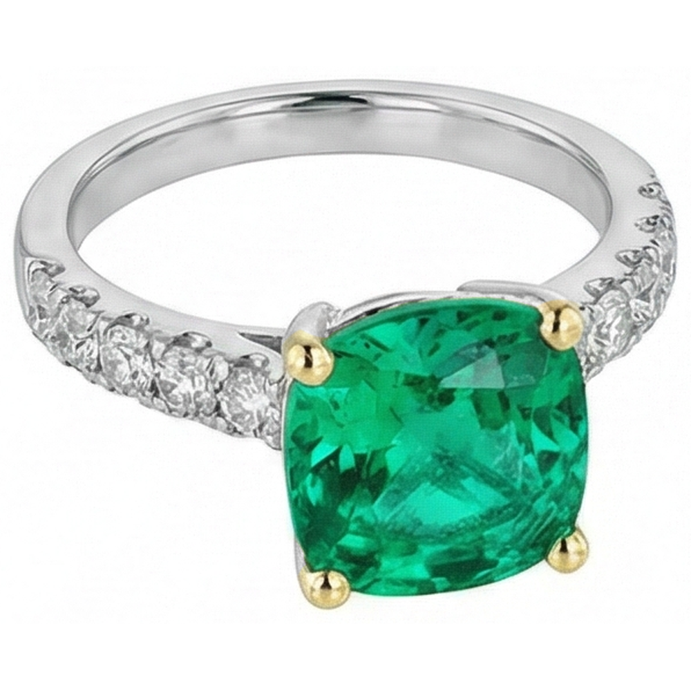 Natural Real ( Not Lab Grown ) Huge Cushion Green Emerald GIA Ring For Women