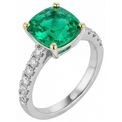 Natural Real ( Not Lab Grown ) Huge Cushion Green Emerald GIA Ring For Women