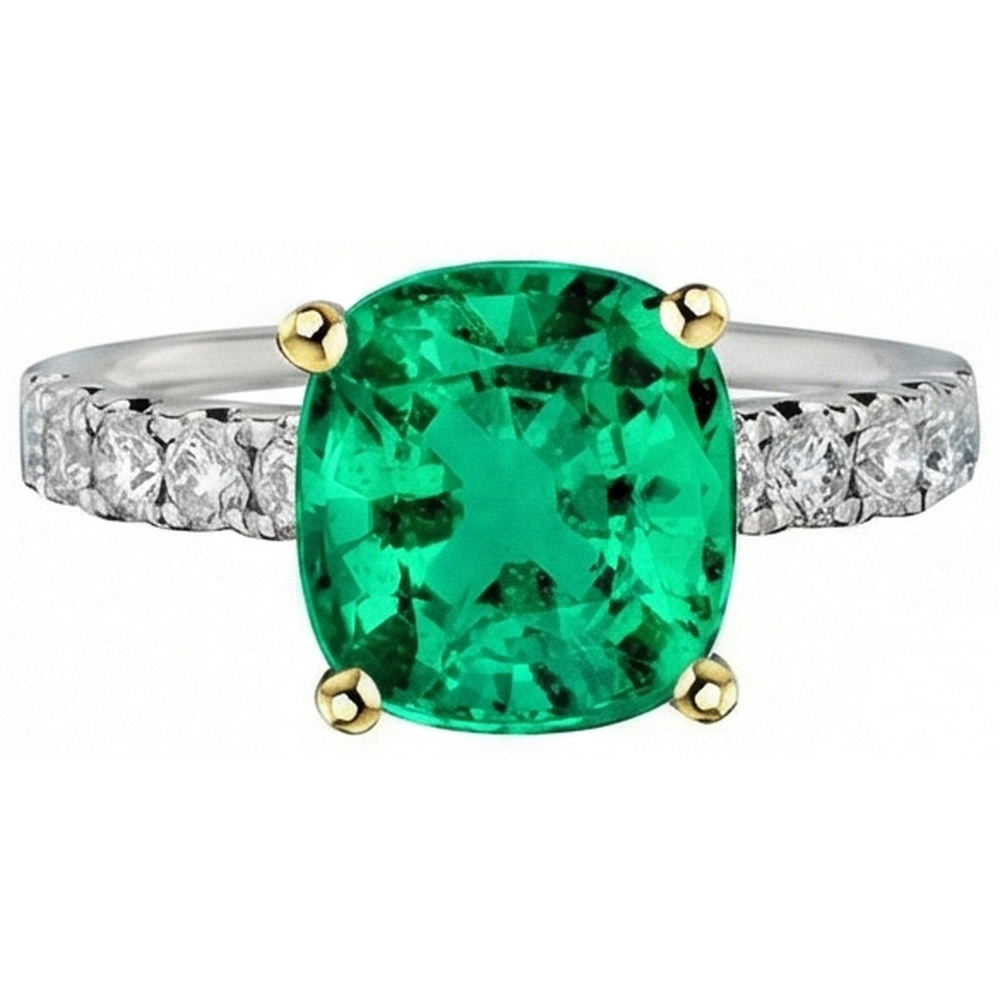 Natural Real ( Not Lab Grown ) Huge Cushion Green Emerald GIA Ring For Women
