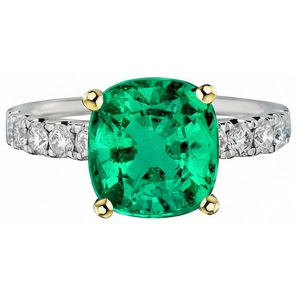 Natural Real ( Not Lab Grown ) Huge Cushion Green Emerald GIA Ring For Women
