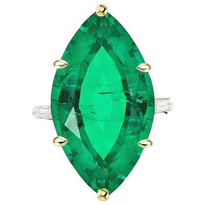 Natural Real ( Not Lab Grown ) Huge Green Emerald GIA Ring Marquise 3 Stone Jewelry
