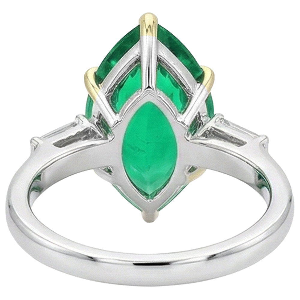 Natural Real ( Not Lab Grown ) Huge Green Emerald GIA Ring Marquise 3 Stone Jewelry