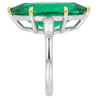 Natural Real ( Not Lab Grown ) Huge Green Emerald GIA Ring Marquise 3 Stone Jewelry