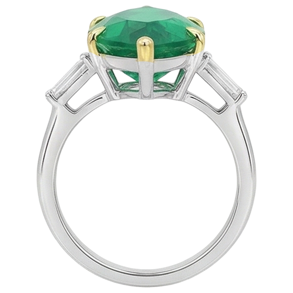 Natural Real ( Not Lab Grown ) Huge Green Emerald GIA Ring Marquise 3 Stone Jewelry