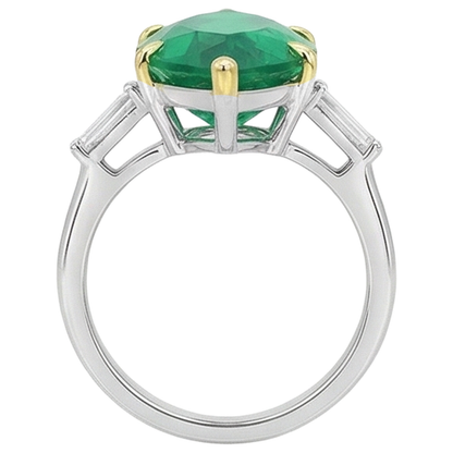 Natural Real ( Not Lab Grown ) Huge Green Emerald GIA Ring Marquise 3 Stone Jewelry