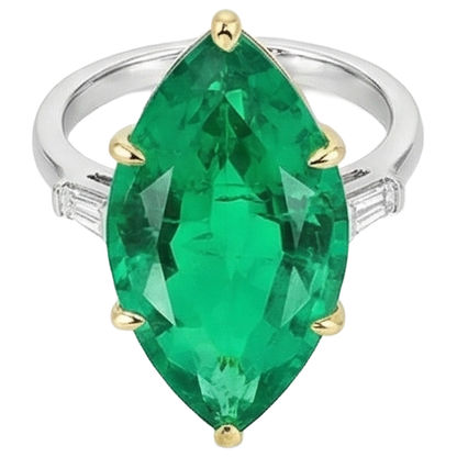Natural Real ( Not Lab Grown ) Huge Green Emerald GIA Ring Marquise 3 Stone Jewelry