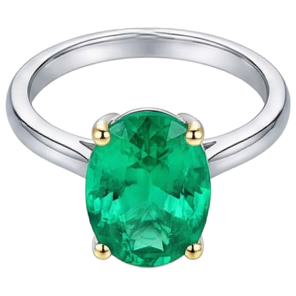 Natural Real ( Not Lab Grown ) Huge Oval Cut Green Emerald GIA Solitaire Ring