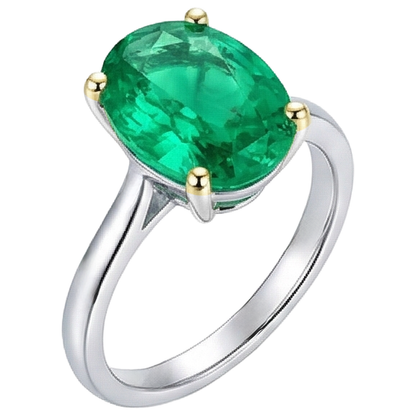 Natural Real ( Not Lab Grown ) Huge Oval Cut Green Emerald GIA Solitaire Ring