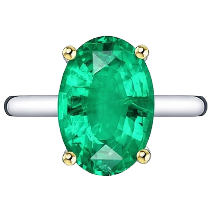 Natural Real ( Not Lab Grown ) Huge Oval Cut Green Emerald GIA Solitaire Ring