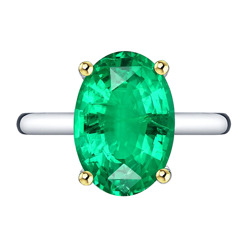 Huge Oval Cut Green Emerald Solitaire Ring