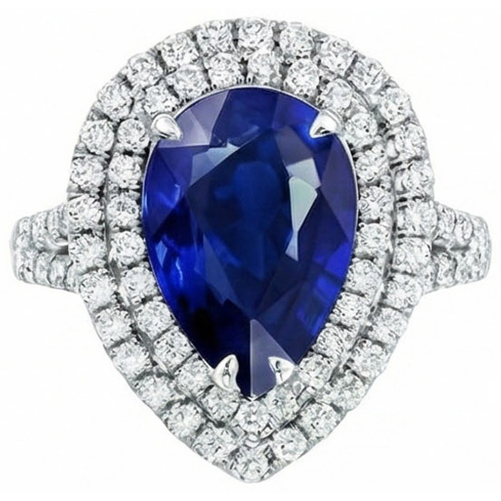 Natural Real ( Not Lab Grown )  Huge Sapphire Double Halo Ring