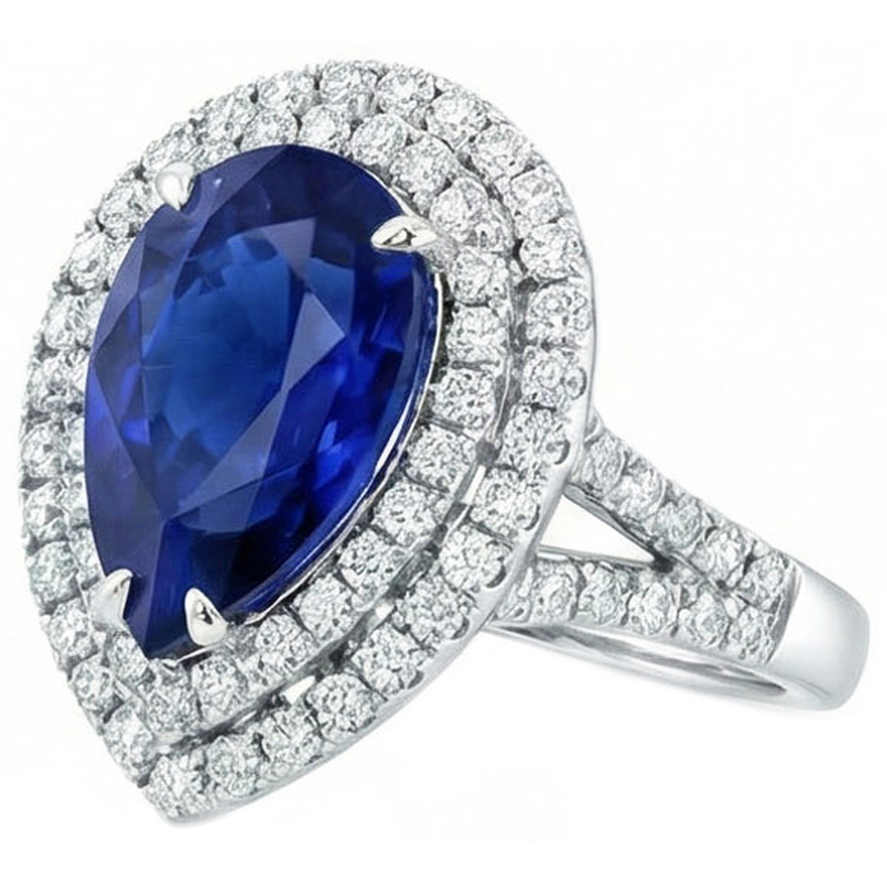 Natural Real ( Not Lab Grown )  Huge Sapphire Double Halo Ring