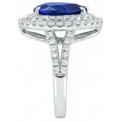 Natural Real ( Not Lab Grown )  Huge Sapphire Double Halo Ring