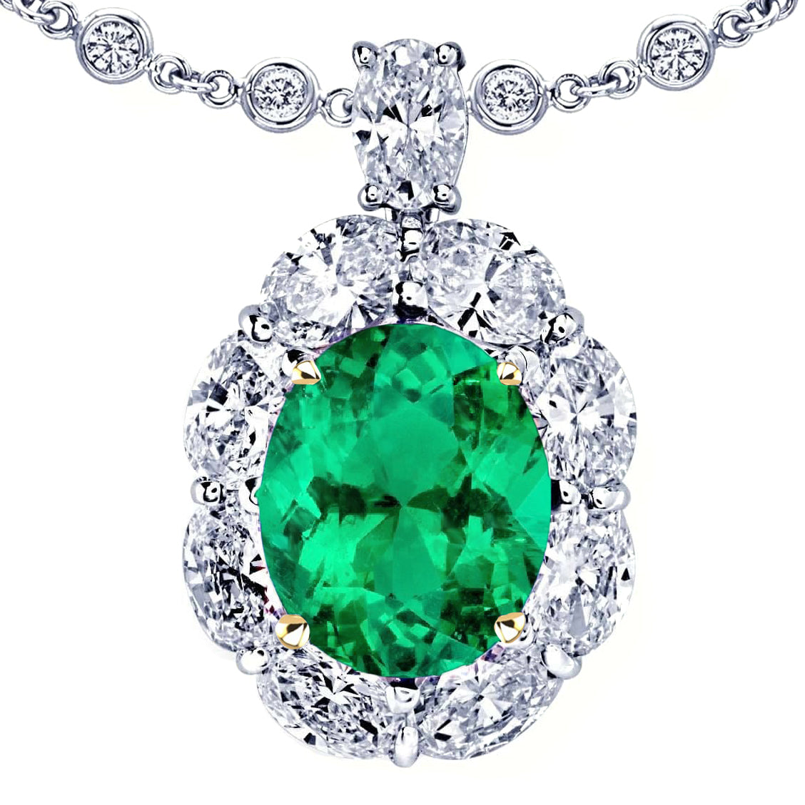 Huge Oval Green Emerald Pendant Halo Diamond Jewelry