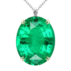 Natural Emerald Pendant 10.50ct - Two Tone 14K Gold