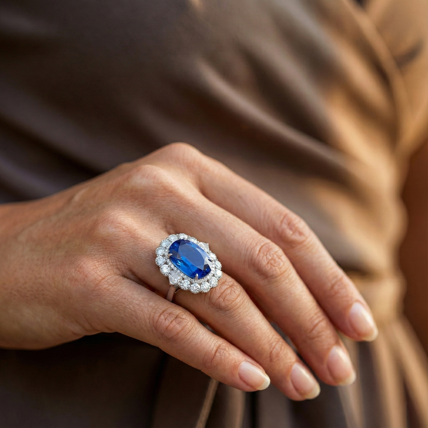 IGI CERTIFIED Huge Victorian Sapphire Halo Ring