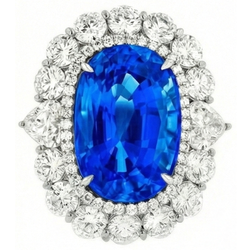 IGI CERTIFIED Huge Victorian Sapphire Halo Ring