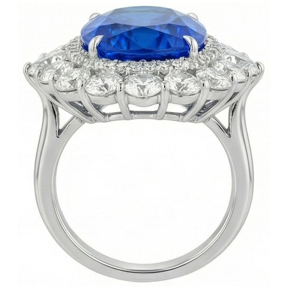 IGI CERTIFIED Huge Victorian Sapphire Halo Ring