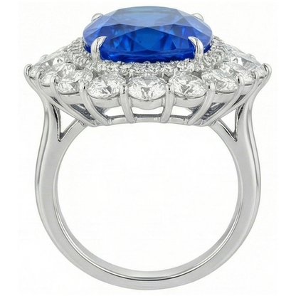 IGI CERTIFIED Huge Victorian Sapphire Halo Ring