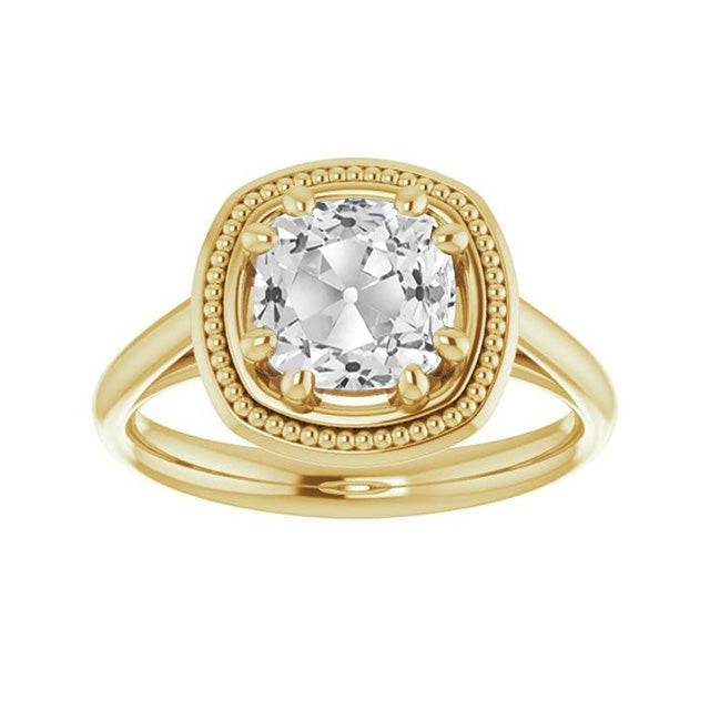 Huge Cushion Old Mine Lab Grown Diamond Ring Set Vintage Style Yellow Gold 8 Ct