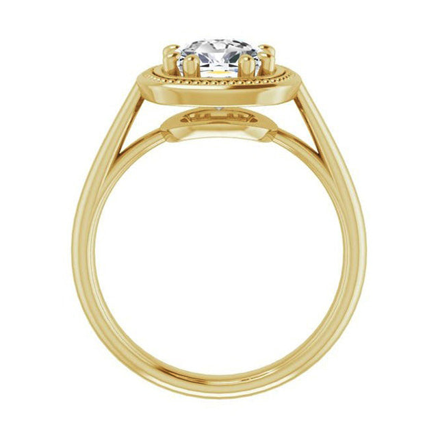 Huge Cushion Old Mine Lab Grown Diamond Ring Set Vintage Style Yellow Gold 8 Ct