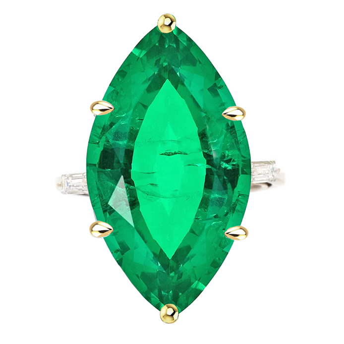 Huge Green Emerald Ring Marquise 3 Stone Jewelry