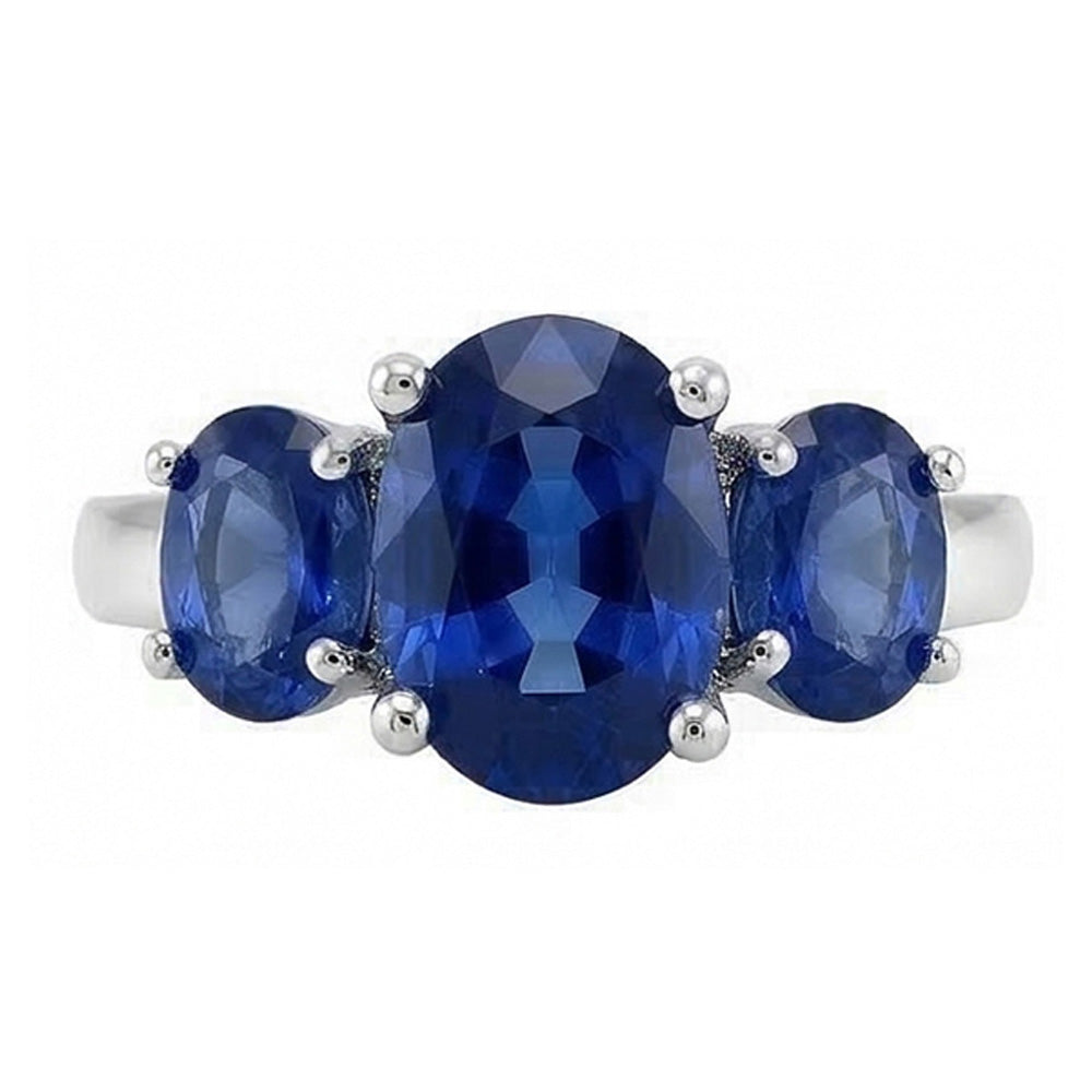 IGI CERTIFIED 3 Stone Oval Sri Lanka Color Sapphire 4 Ct Gemstone Ring