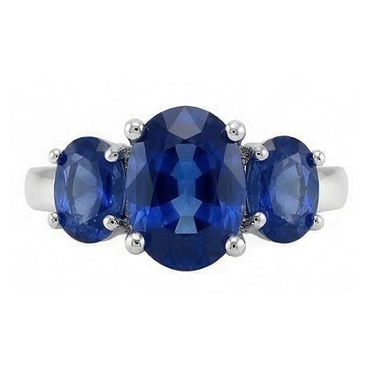 IGI CERTIFIED 3 Stone Oval Sri Lanka Color Sapphire 4 Ct Gemstone Ring