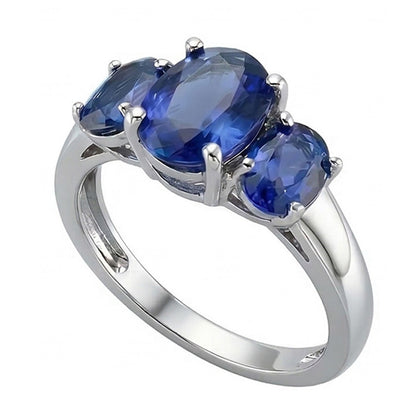 IGI CERTIFIED 3 Stone Oval Sri Lanka Color Sapphire 4 Ct Gemstone Ring