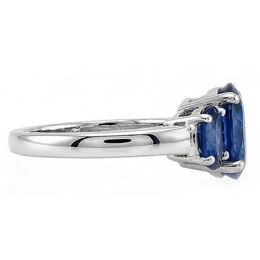 IGI CERTIFIED 3 Stone Oval Sri Lanka Color Sapphire 4 Ct Gemstone Ring