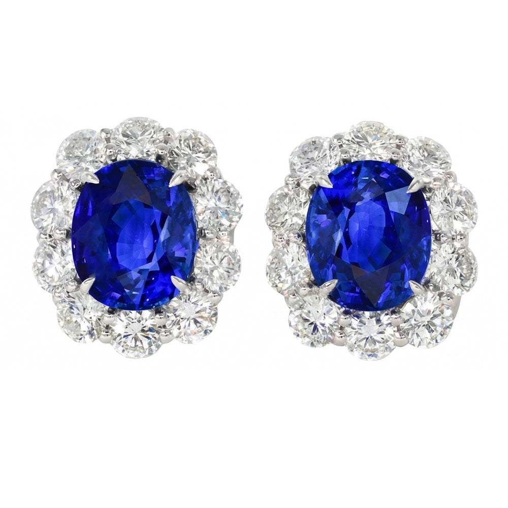 IGI CERTIFIED 6 Carats Prong Set Ceylon Color Sapphire Stud Earrings White Gold 14K
