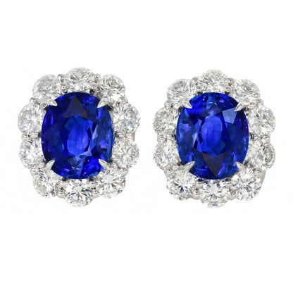 IGI CERTIFIED 6 Carats Prong Set Ceylon Color Sapphire Stud Earrings White Gold 14K