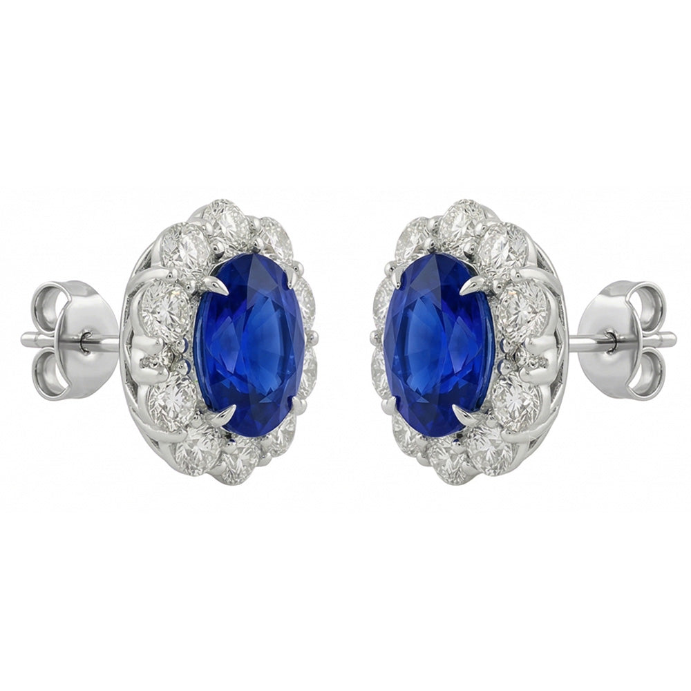 IGI CERTIFIED 6 Carats Prong Set Ceylon Color Sapphire Stud Earrings White Gold 14K