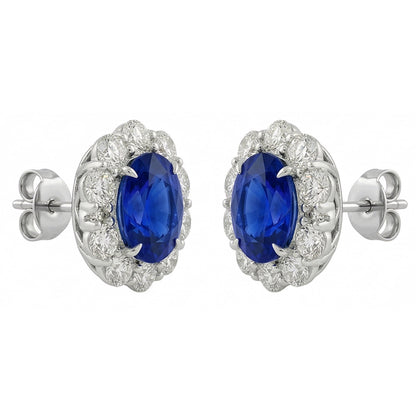 IGI CERTIFIED 6 Carats Prong Set Ceylon Color Sapphire Stud Earrings White Gold 14K
