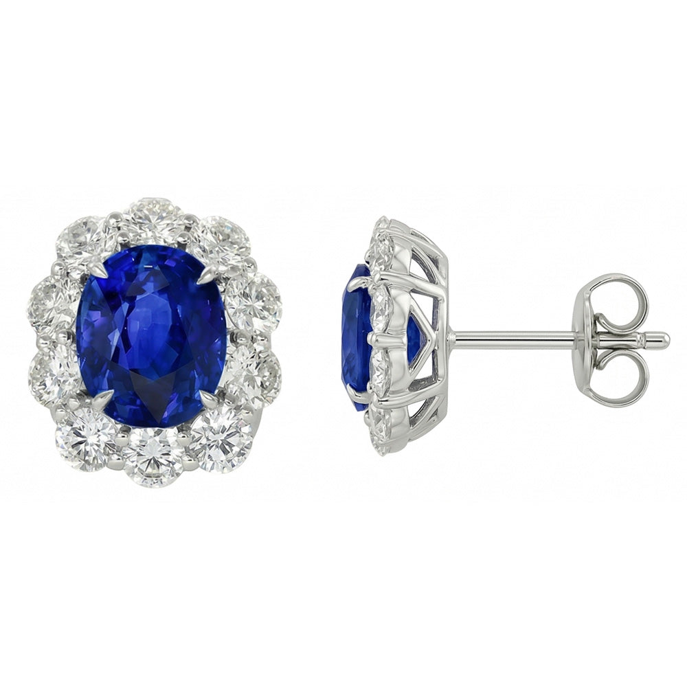 IGI CERTIFIED 6 Carats Prong Set Ceylon Color Sapphire Stud Earrings White Gold 14K