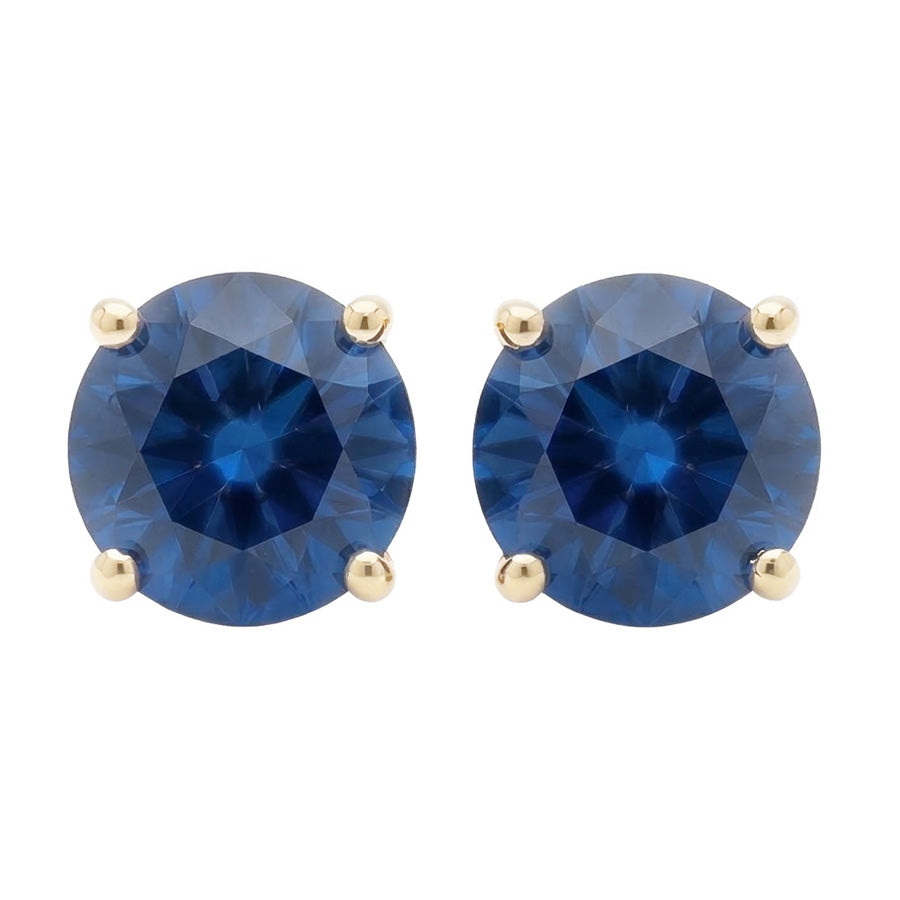 IGI CERTIFIED 8 Carat Round Ceylon Color Blue Sapphire Stud Earrings Yellow Gold