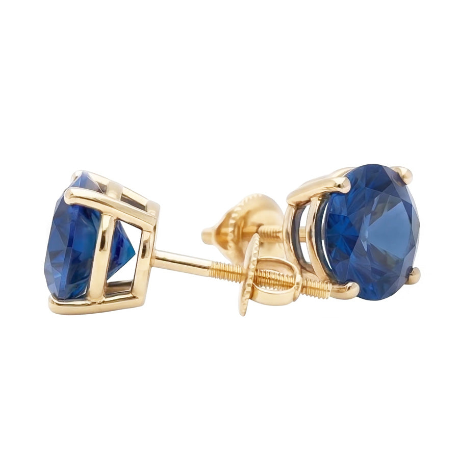 IGI CERTIFIED 8 Carat Round Ceylon Color Blue Sapphire Stud Earrings Yellow Gold