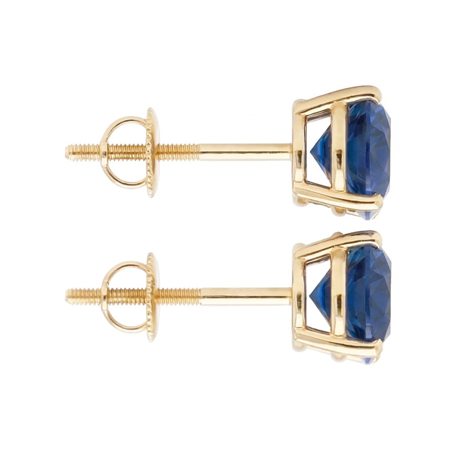 IGI CERTIFIED 8 Carat Round Ceylon Color Blue Sapphire Stud Earrings Yellow Gold