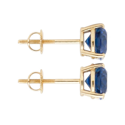 IGI CERTIFIED 8 Carat Round Ceylon Color Blue Sapphire Stud Earrings Yellow Gold