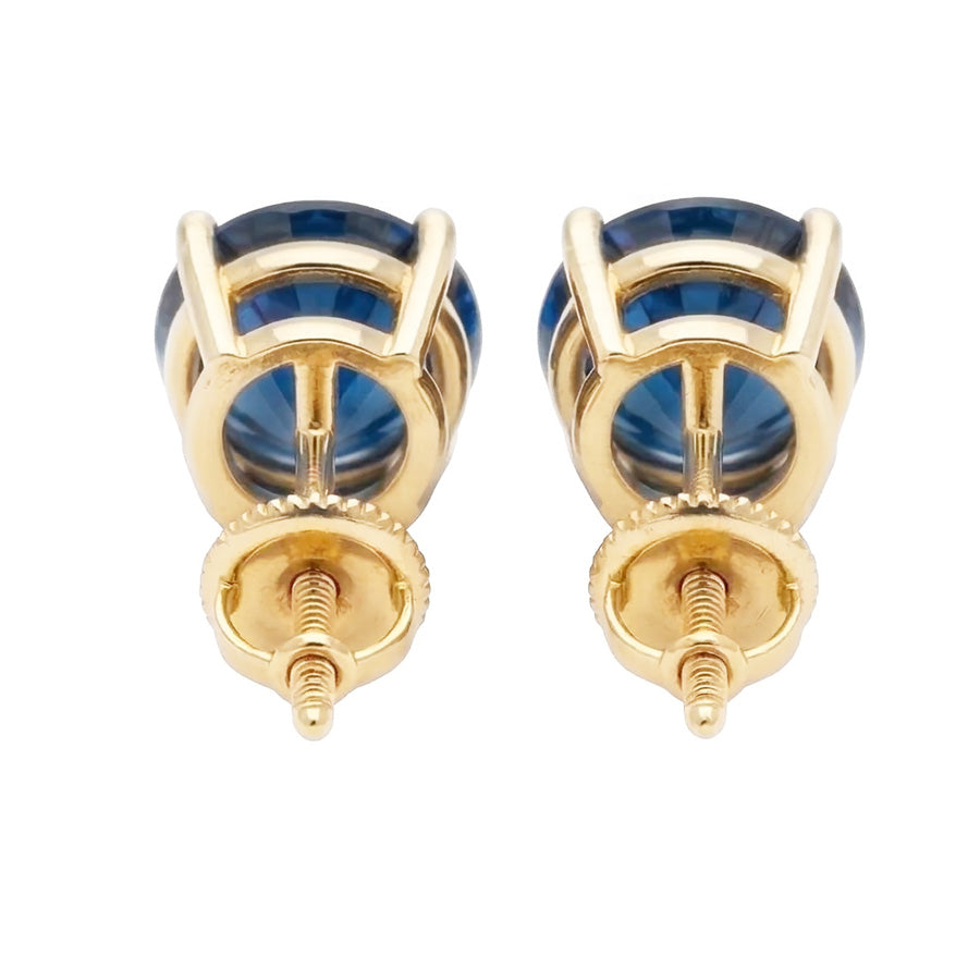 IGI CERTIFIED 8 Carat Round Ceylon Color Blue Sapphire Stud Earrings Yellow Gold