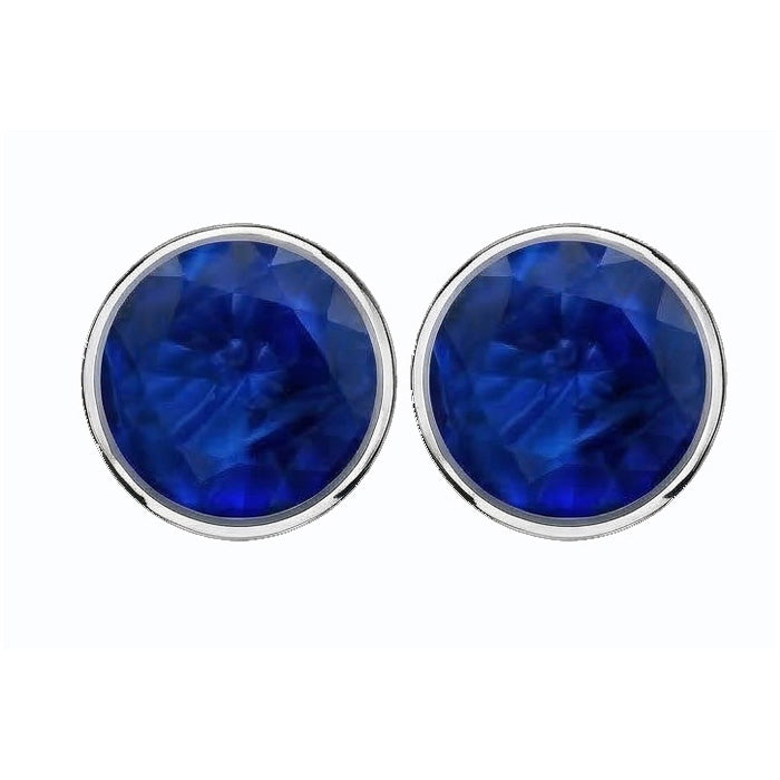 IGI CERTIFIED 9 Ct Big Blue Round Cut Sapphire Gemstone Stud Earring White Gold