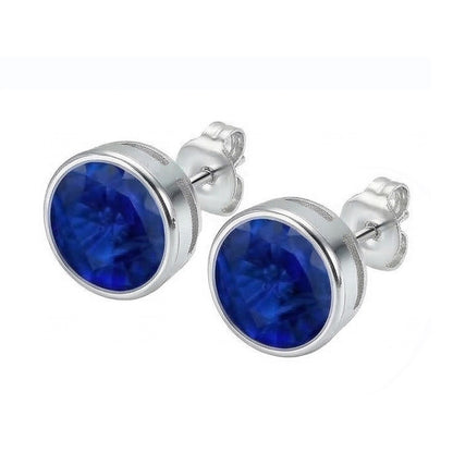 IGI CERTIFIED 9 Ct Big Blue Round Cut Sapphire Gemstone Stud Earring White Gold