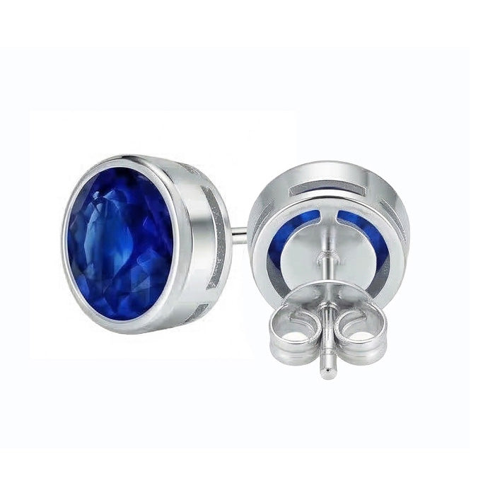IGI CERTIFIED 9 Ct Big Blue Round Cut Sapphire Gemstone Stud Earring White Gold
