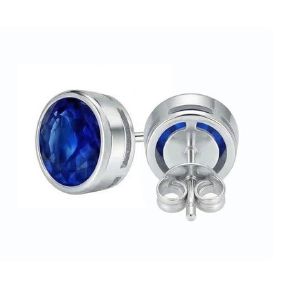 IGI CERTIFIED 9 Ct Big Blue Round Cut Sapphire Gemstone Stud Earring White Gold