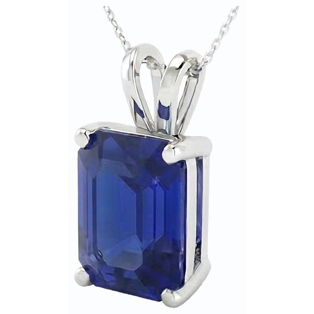 IGI CERTIFIED Asscher Blue Sapphire Solitaire Pendant Gold Ladies Jewelry 5 Carats