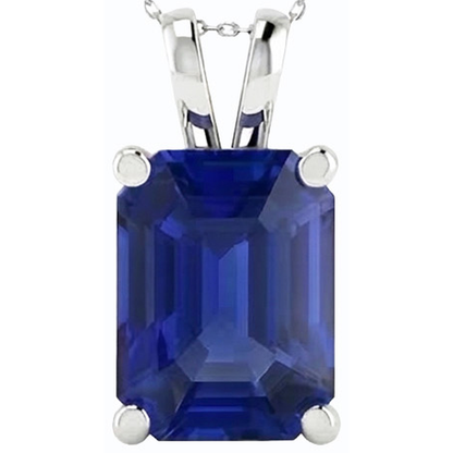 IGI CERTIFIED Asscher Blue Sapphire Solitaire Pendant Gold Ladies Jewelry 5 Carats